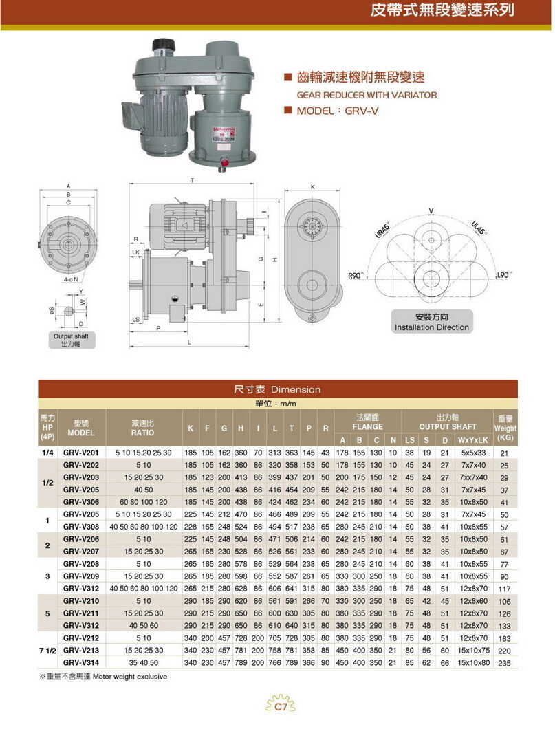 利茗 GRV-V 立式無段變速機(jī)安裝尺寸圖紙